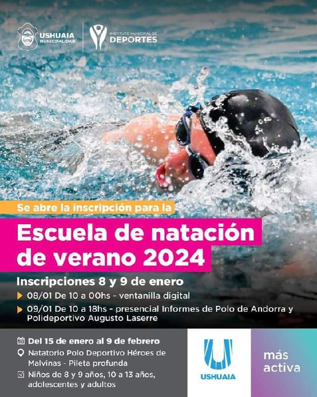 La escuela de natación de verano, otra propuesta de la Municipalidad de Ushuaia